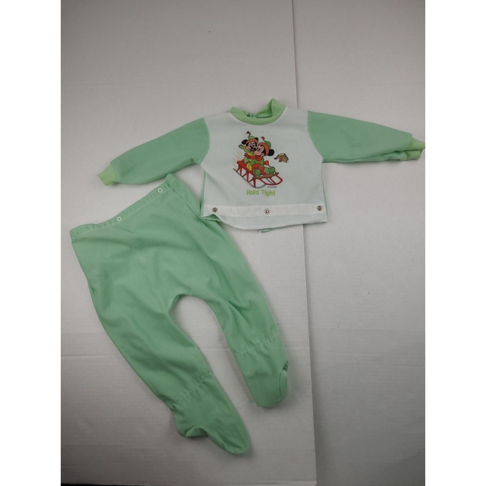 Vintage‎ DISNEY Baby Mickey Mouse Pajama 18 MONTH Christmas SET Pants Shirt 1981